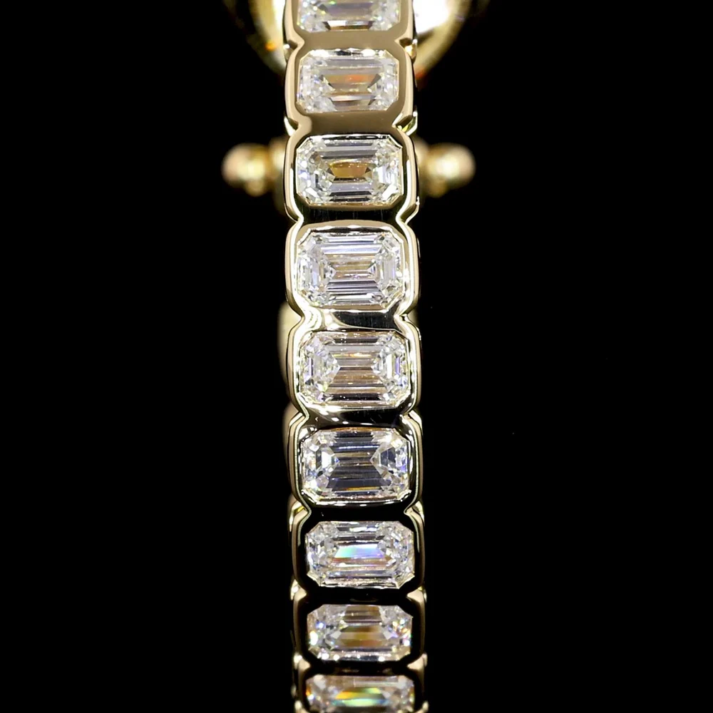 14K Yellow Gold Medium Omega Hoop Earrings with Bezel-Set Emerald Cut Lab Diamonds - 2.57 Carat Total Diamond Weight - Covaloro Fine Jewelry - Image 2
