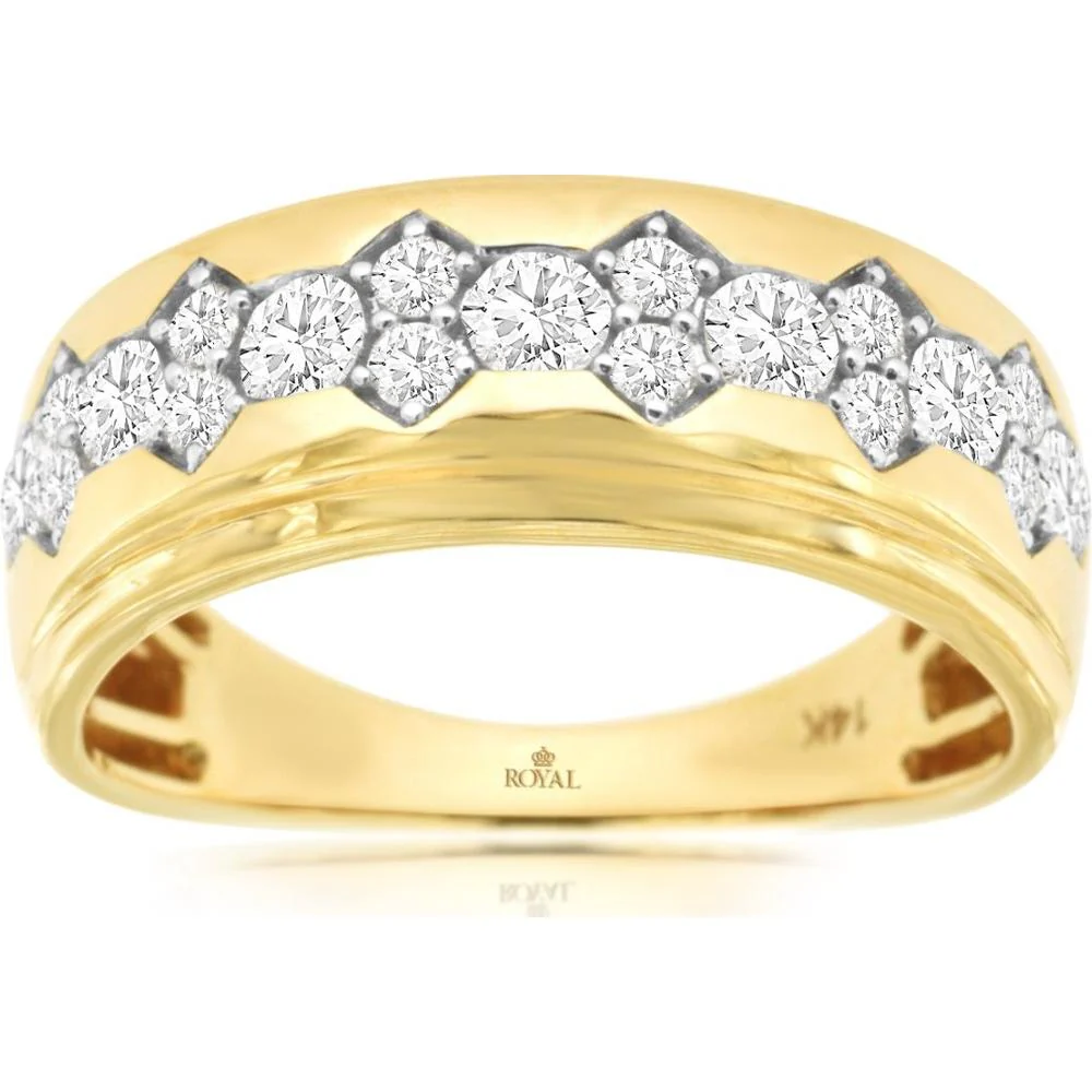 14K Yellow Gold Men's Band Ring with Round Diamonds - 1.00 Carat Total Diamond Weight - Royal Jewelry