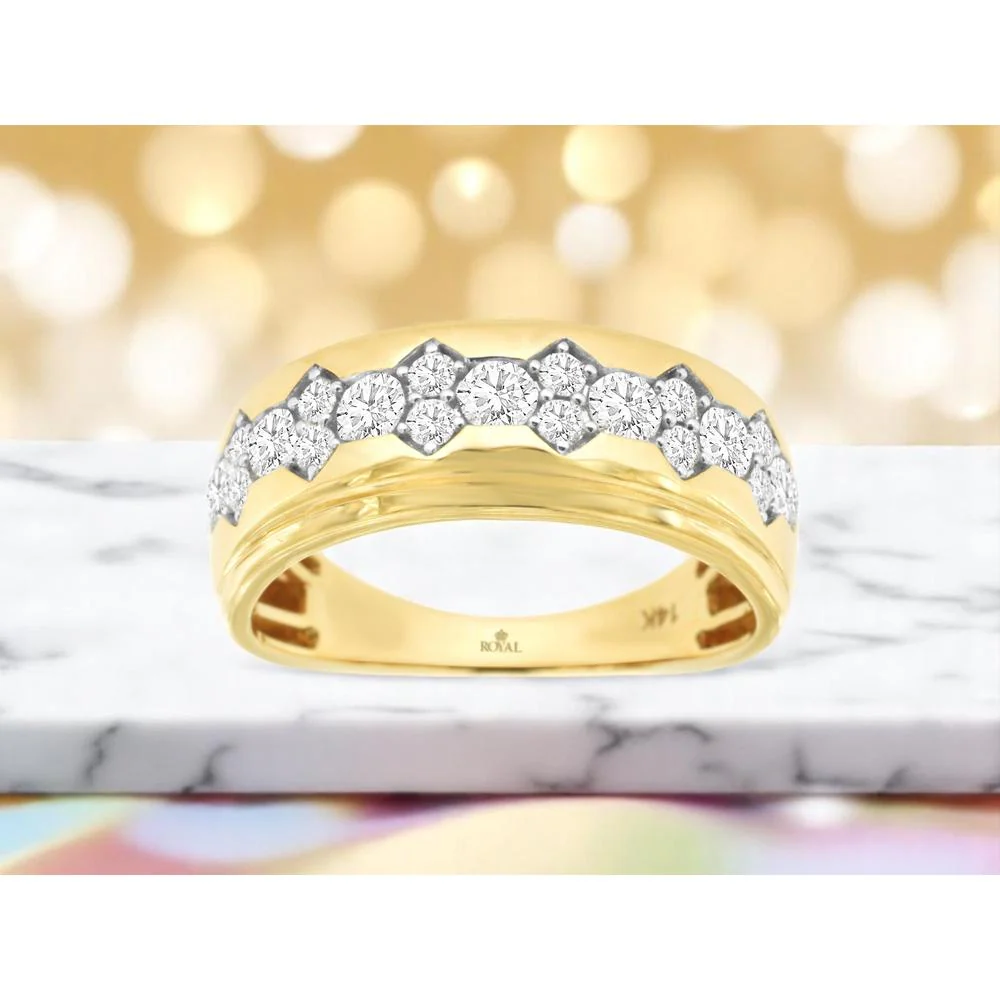 14K Yellow Gold Men's Band Ring with Round Diamonds - 1.00 Carat Total Diamond Weight - Royal Jewelry - Image 2