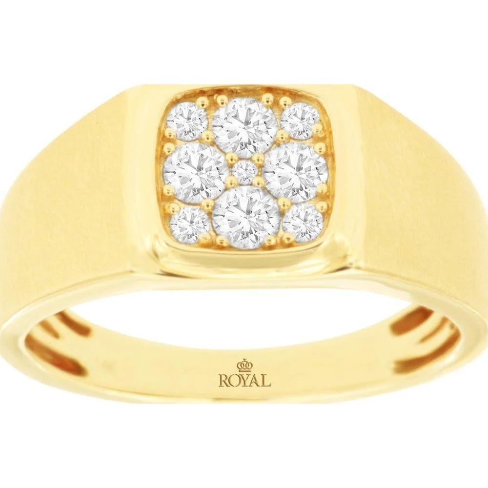 14K Yellow Gold Men's Band Ring with Square Cluster of Round Diamonds - 0.50 Carat Total Diamond Weight - Royal Jewelry