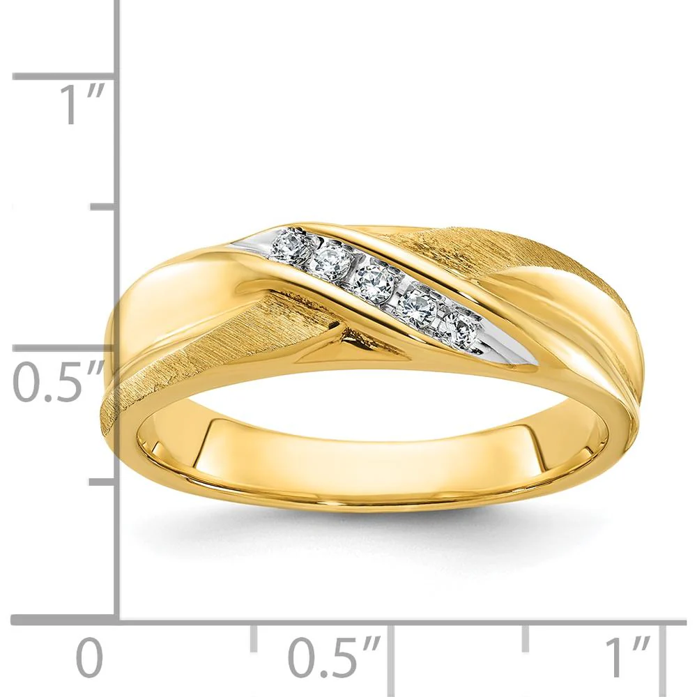 14K Yellow Gold Men's Band with 5 Round Diamonds - 0.02 Carats Total Diamond Weight by IBGoodman - Image 3