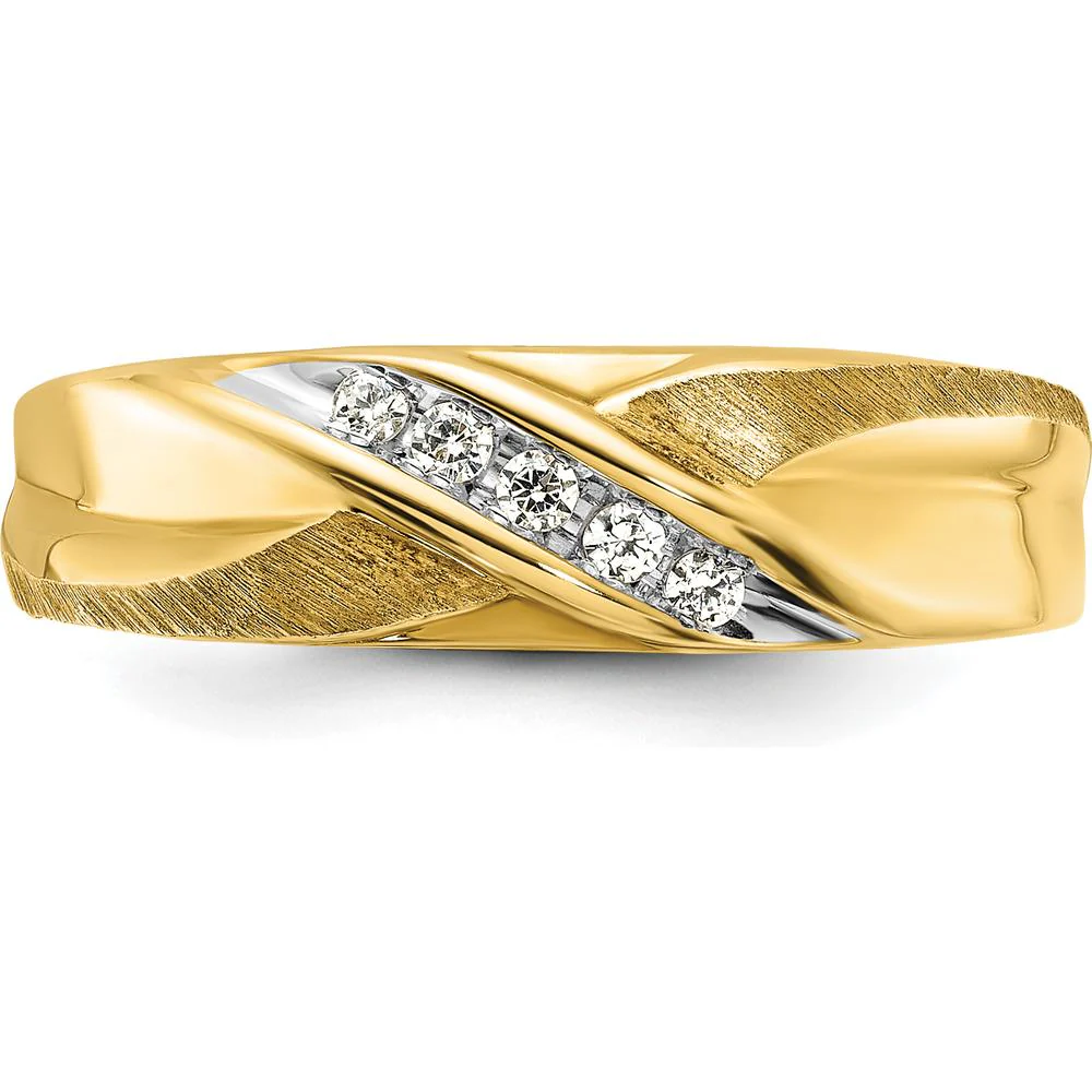 14K Yellow Gold Men's Band with 5 Round Diamonds - 0.02 Carats Total Diamond Weight by IBGoodman - Image 5