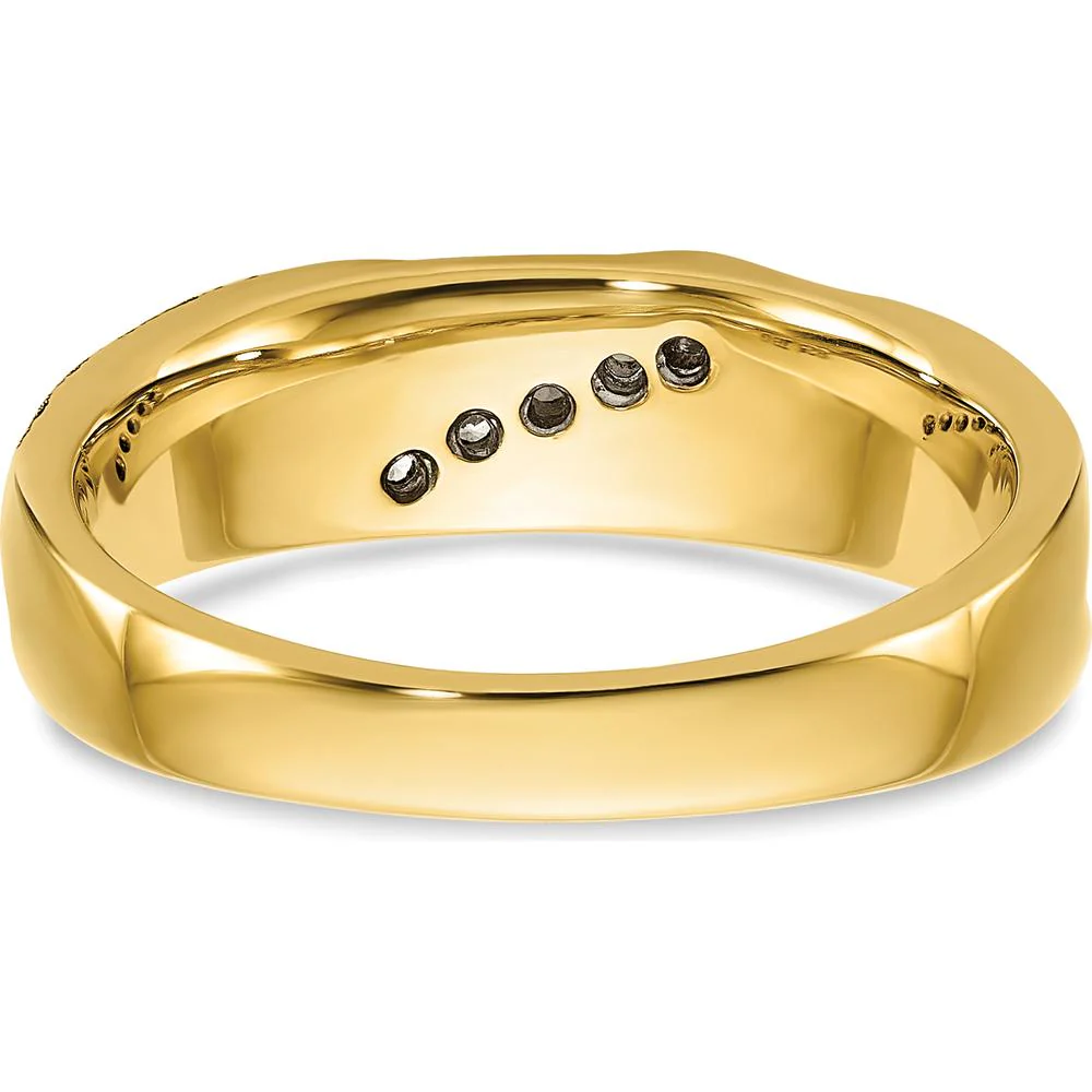 14K Yellow Gold Men's Band with 5 Round Diamonds - 0.02 Carats Total Diamond Weight by IBGoodman - Image 7