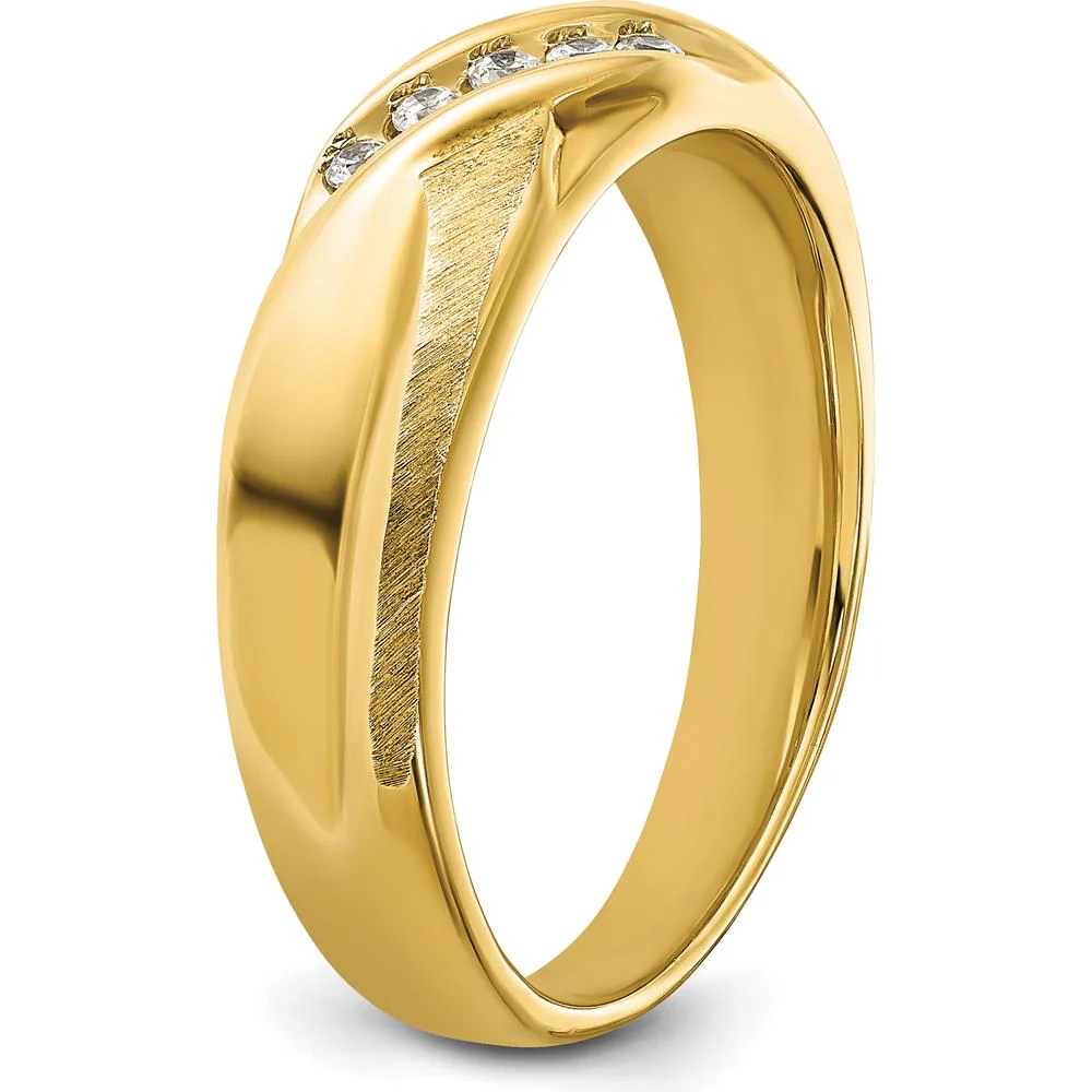14K Yellow Gold Men's Band with 5 Round Diamonds - 0.02 Carats Total Diamond Weight by IBGoodman - Image 8