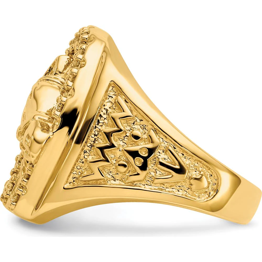 14K Yellow Gold Men's Diamond Horseshoe Ring with Horse Head and 14 Round Diamonds - 0.035 Carat Total Diamond Weight - Size 10 by Monteluci Fine Jewelry - Image 3