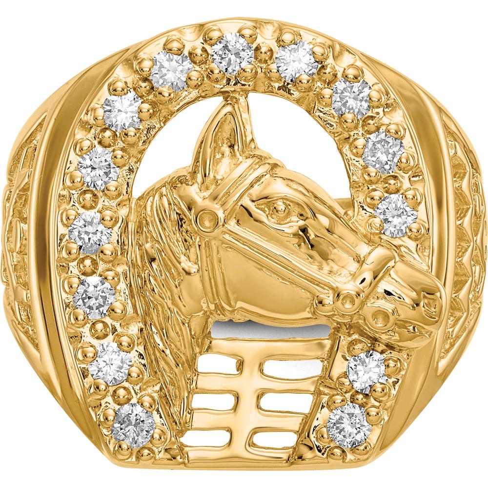14K Yellow Gold Men's Diamond Horseshoe Ring with Horse Head and 14 Round Diamonds - 0.035 Carat Total Diamond Weight - Size 10 by Monteluci Fine Jewelry - Image 4