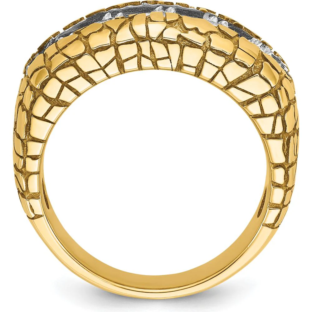 14K Yellow Gold Men's Diamond Nugget Ring with 5 Round Diamonds - 1.0 Carats Total Diamond Weight by IBGoodman - Image 2