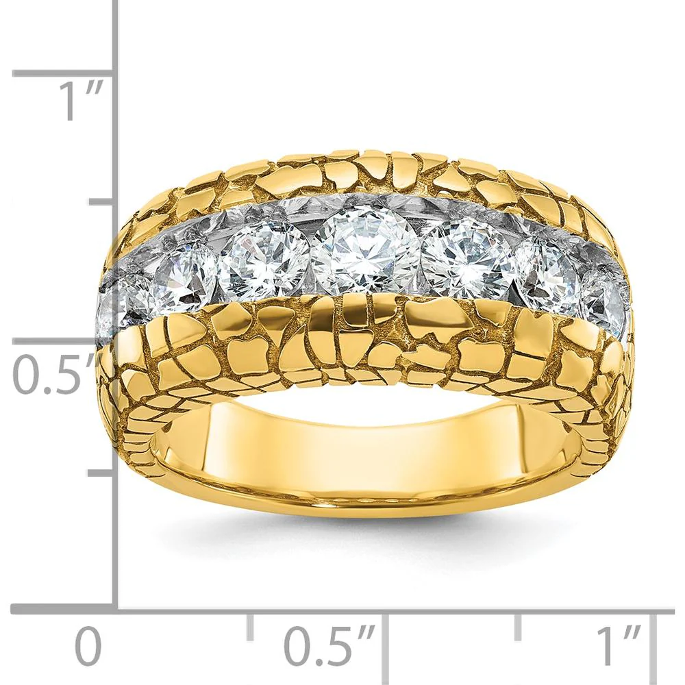 14K Yellow Gold Men's Diamond Nugget Ring with 5 Round Diamonds - 1.0 Carats Total Diamond Weight by IBGoodman - Image 3