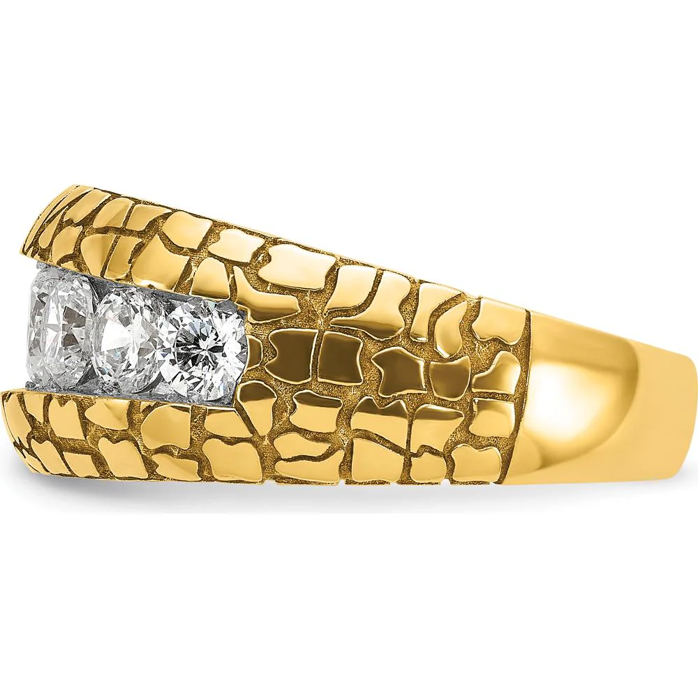 14K Yellow Gold Men's Diamond Nugget Ring with 5 Round Diamonds - 1.0 Carats Total Diamond Weight by IBGoodman - Image 5