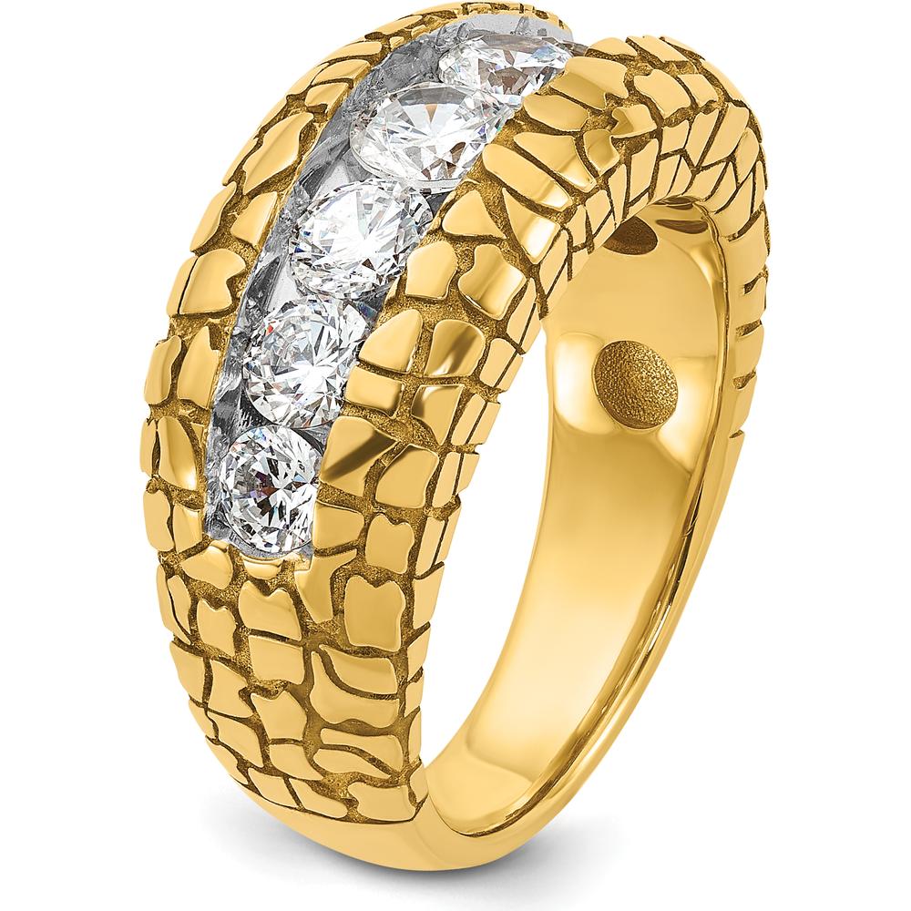 14K Yellow Gold Men's Diamond Nugget Ring with 5 Round Diamonds - 1.0 Carats Total Diamond Weight by IBGoodman - Image 8