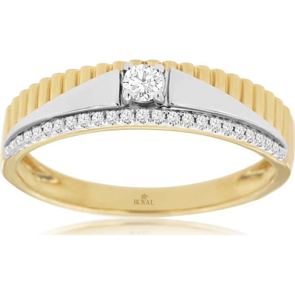 14K Yellow Gold Men's Diamond Ring with 0.20 Carats Total Diamond Weight - Royal Jewelry