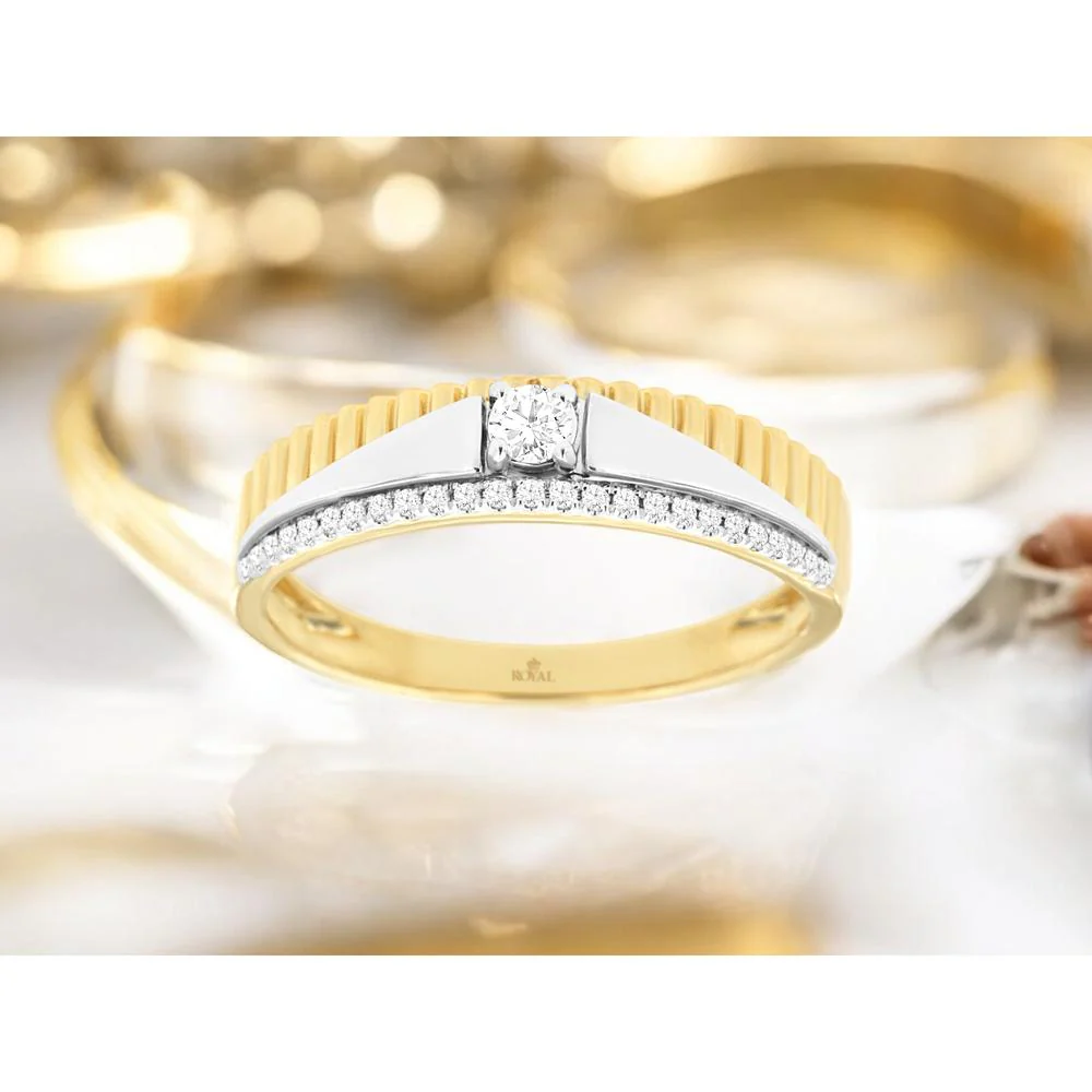 14K Yellow Gold Men's Diamond Ring with 0.20 Carats Total Diamond Weight - Royal Jewelry - Image 2