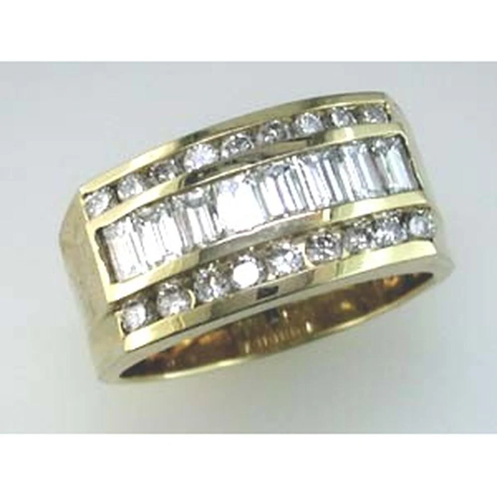 14K Yellow Gold Men's Diamond Ring with Baguette and Round Diamonds - 2.20 Carats Total Diamond Weight - Royal Jewelry