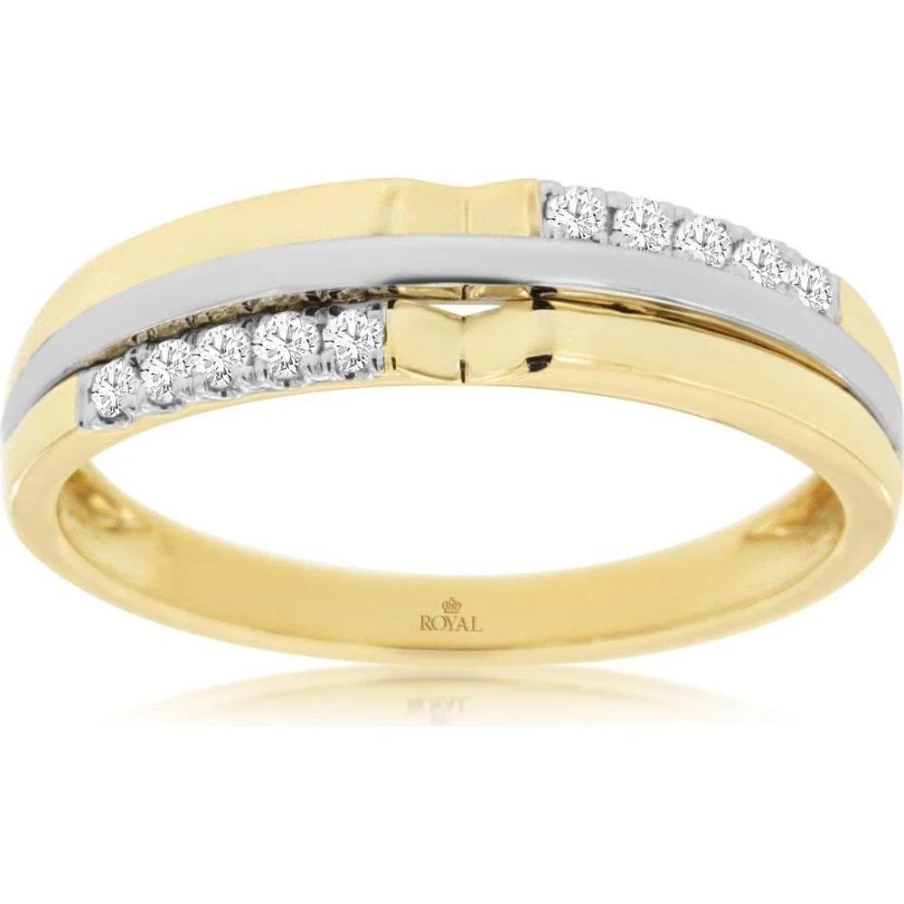 14K Yellow Gold Men's Diamond Ring with Channel Set Round Diamonds - 0.17 Carat Total Diamond Weight - Royal Jewelry