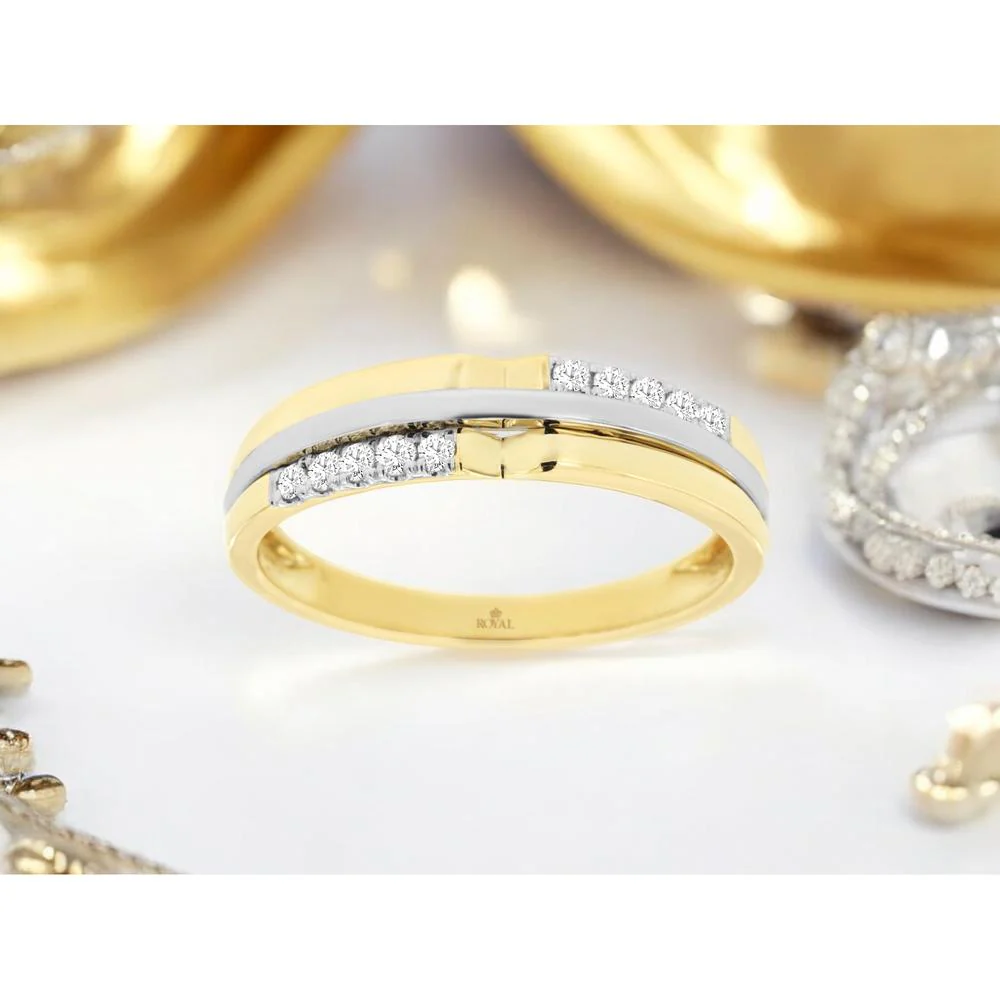 14K Yellow Gold Men's Diamond Ring with Channel Set Round Diamonds - 0.17 Carat Total Diamond Weight - Royal Jewelry - Image 2