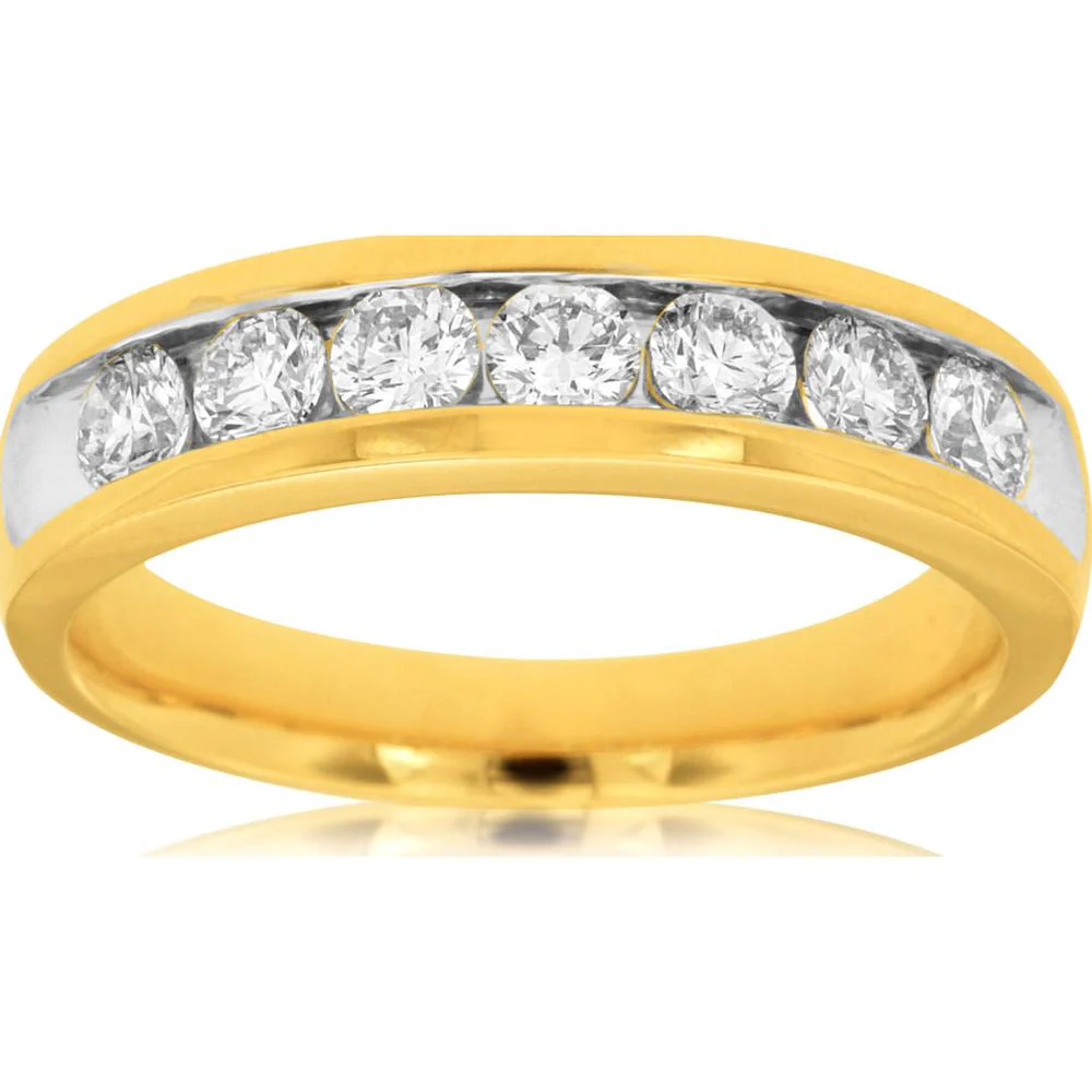 14K Yellow Gold Men's Diamond Wedding Band with Round Diamonds - 1.00 Carat Total Diamond Weight - Royal Jewelry