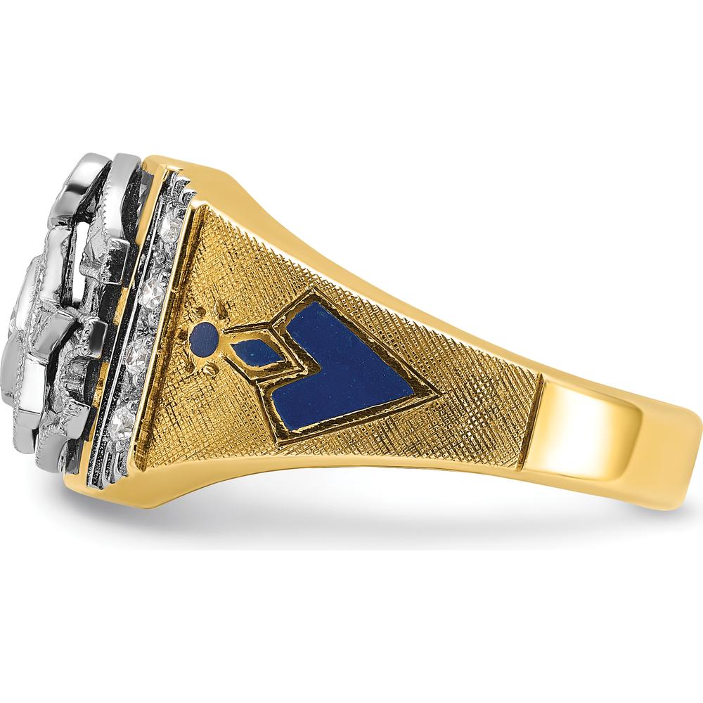 14K Yellow Gold Men's Masonic Ring with Round White Diamonds - 0.15 Carats Total Diamond Weight by IBGoodman - Image 3