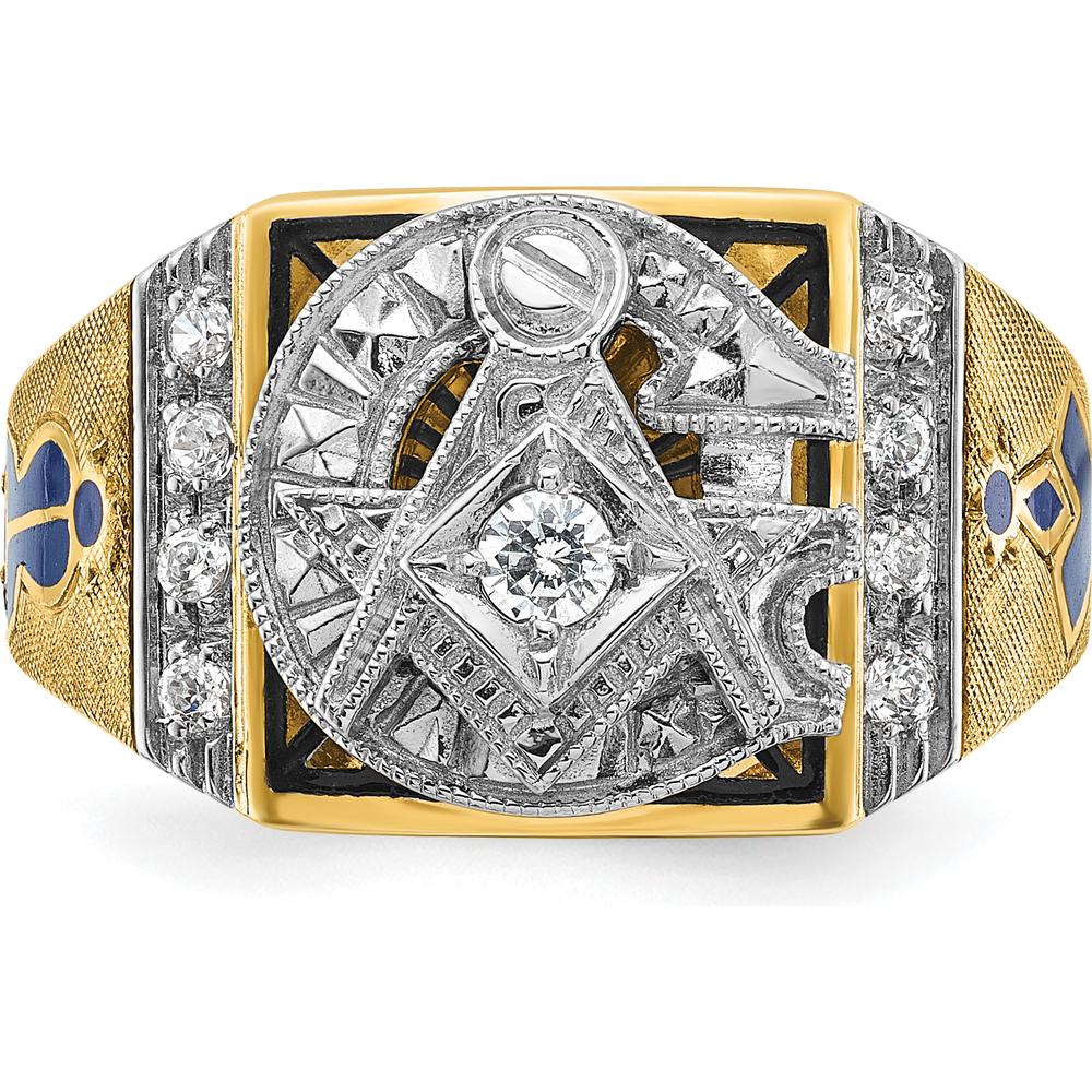 14K Yellow Gold Men's Masonic Ring with Round White Diamonds - 0.15 Carats Total Diamond Weight by IBGoodman - Image 4