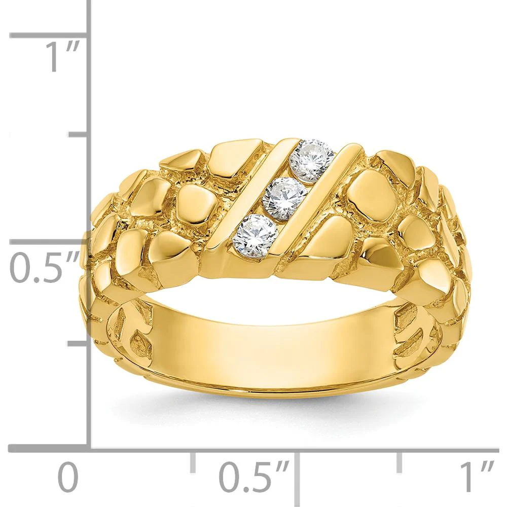 14K Yellow Gold Men's Nugget Band Ring with 0.09 Carats Total Diamond Accent - Faceted Round Diamonds by IBGoodman - Image 3