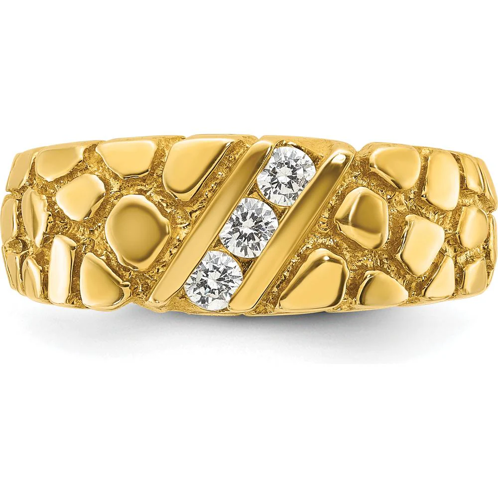 14K Yellow Gold Men's Nugget Band Ring with 0.09 Carats Total Diamond Accent - Faceted Round Diamonds by IBGoodman - Image 6