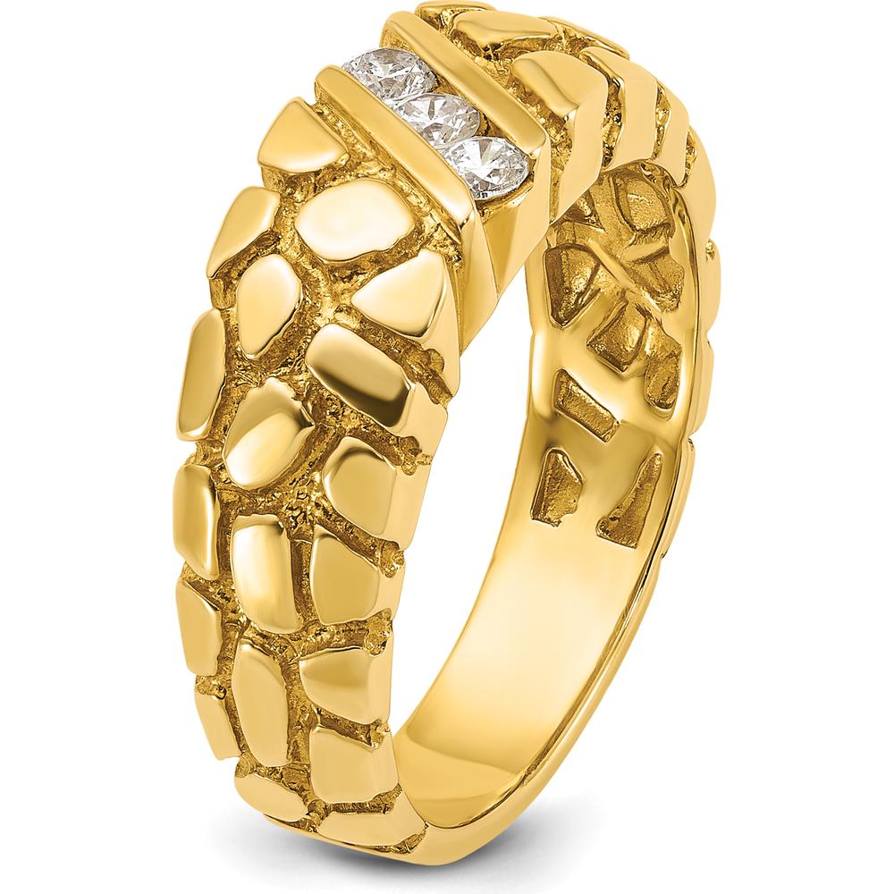 14K Yellow Gold Men's Nugget Band Ring with 0.09 Carats Total Diamond Accent - Faceted Round Diamonds by IBGoodman - Image 8