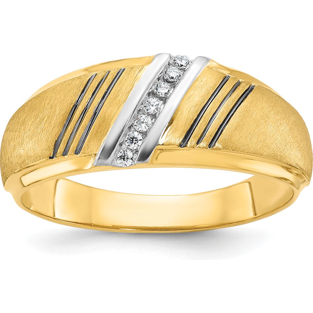 14K Yellow Gold Men's Polished Grooved and Satin Band Ring - Tapered Design by Oro Pregiato