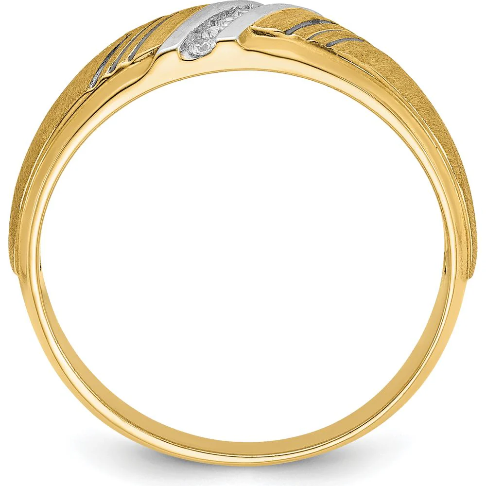 14K Yellow Gold Men's Polished Grooved and Satin Band Ring - Tapered Design by Oro Pregiato - Image 2