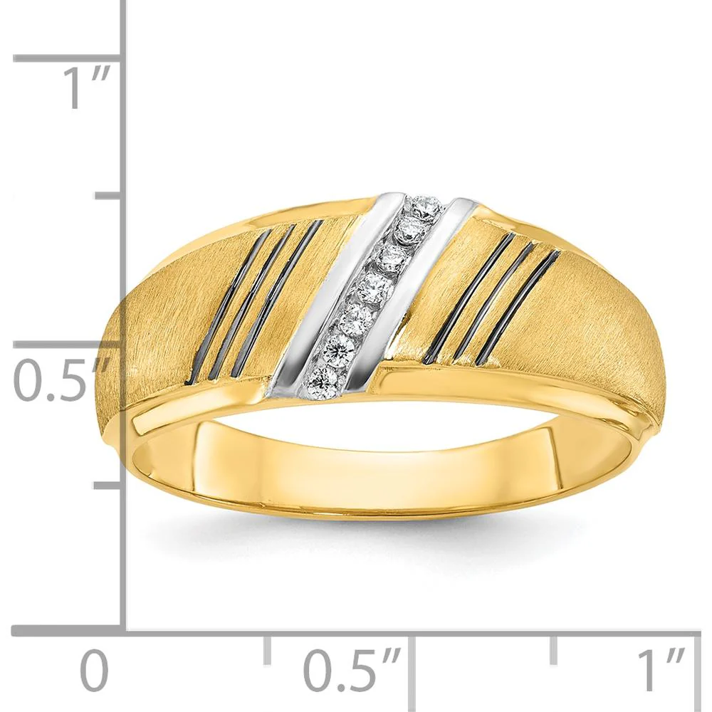 14K Yellow Gold Men's Polished Grooved and Satin Band Ring - Tapered Design by Oro Pregiato - Image 3