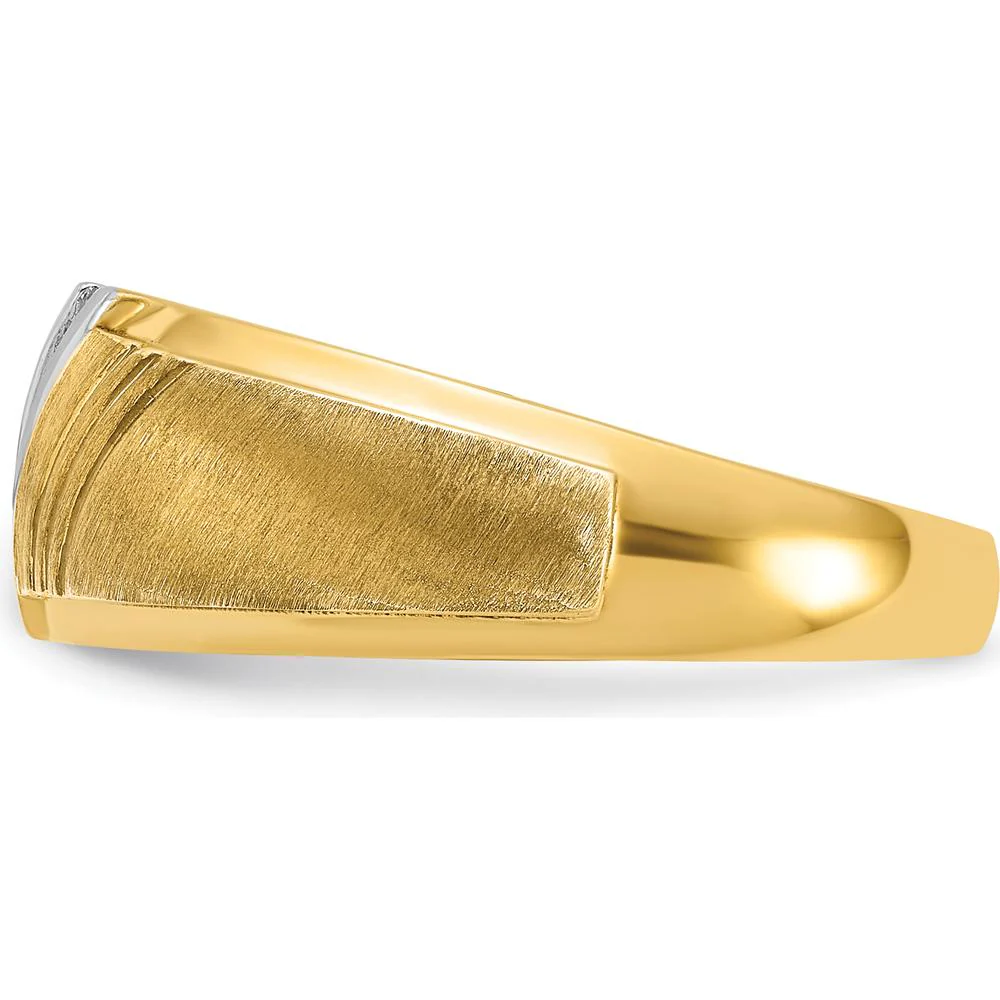 14K Yellow Gold Men's Polished Grooved and Satin Band Ring - Tapered Design by Oro Pregiato - Image 5
