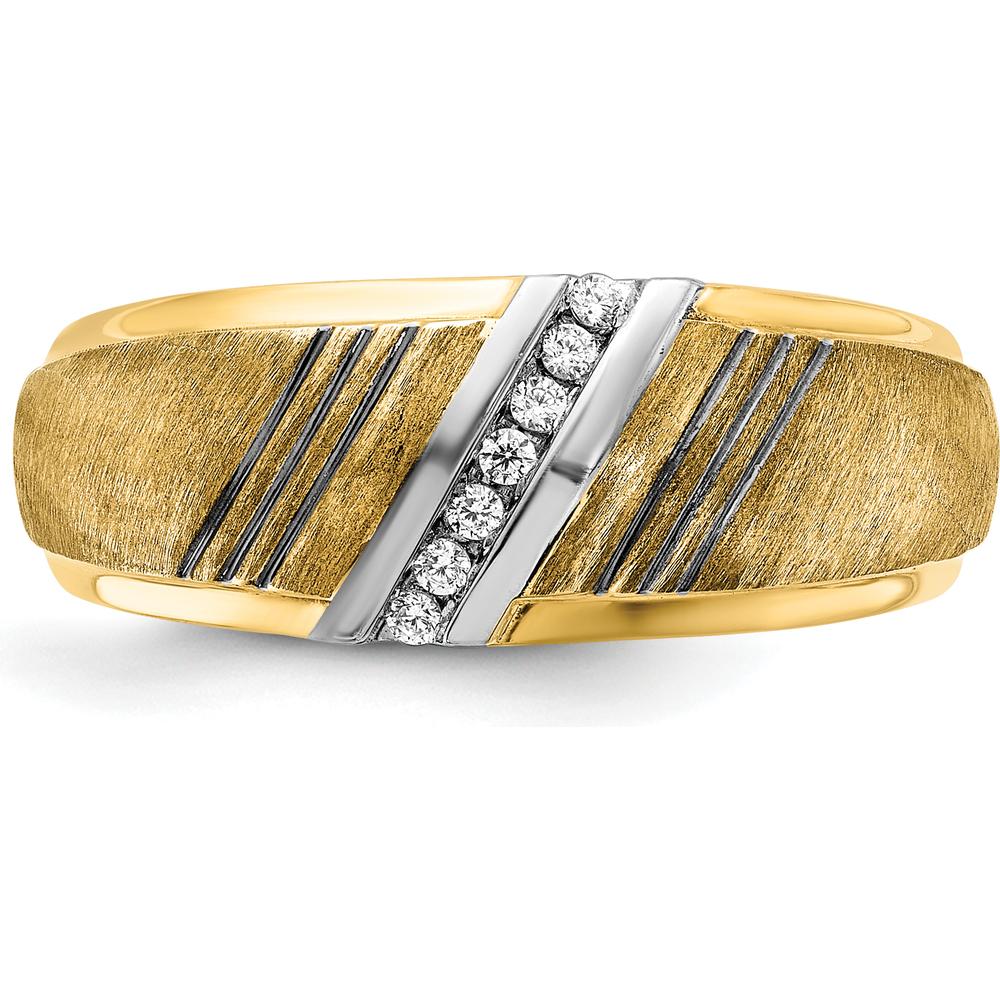 14K Yellow Gold Men's Polished Grooved and Satin Band Ring - Tapered Design by Oro Pregiato - Image 6