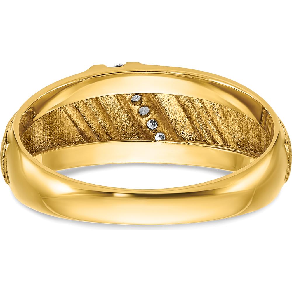 14K Yellow Gold Men's Polished Grooved and Satin Band Ring - Tapered Design by Oro Pregiato - Image 7
