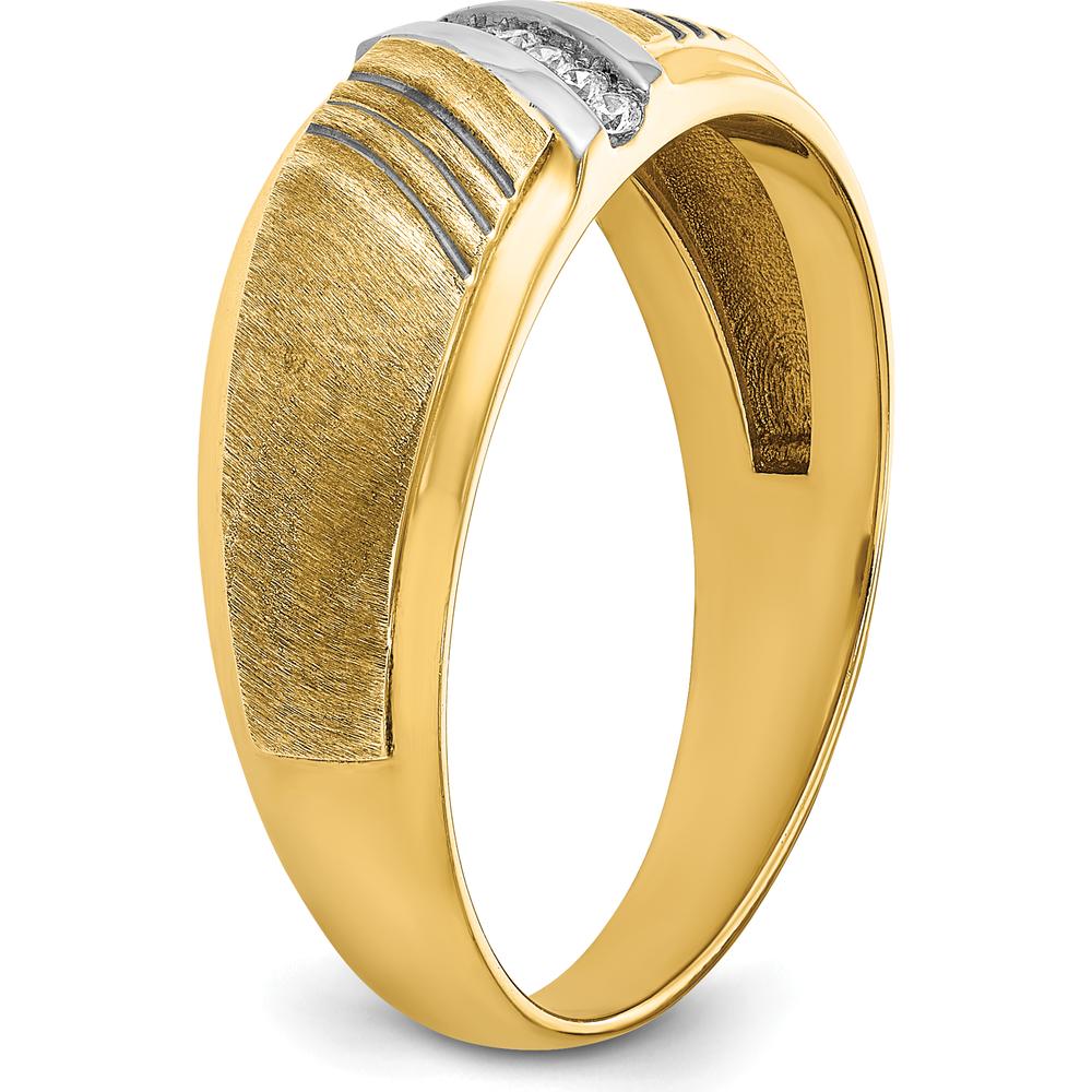 14K Yellow Gold Men's Polished Grooved and Satin Band Ring - Tapered Design by Oro Pregiato - Image 8
