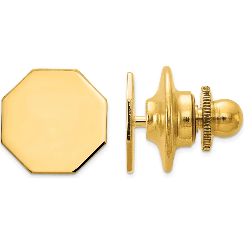 14K Yellow Gold Men's Polished Octagonal Tie Tac - Engravable Solid Design by Oro Pregiato