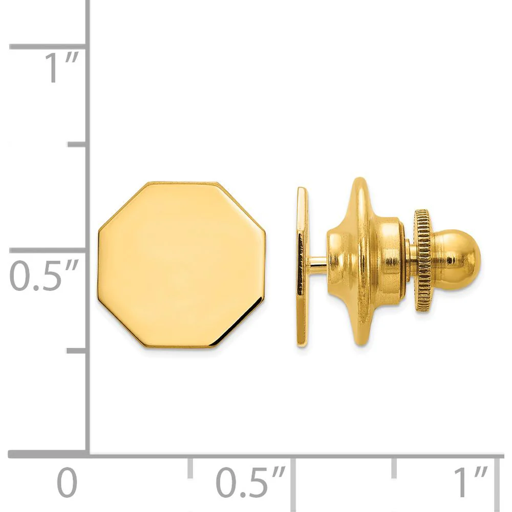 14K Yellow Gold Men's Polished Octagonal Tie Tac - Engravable Solid Design by Oro Pregiato - Image 2