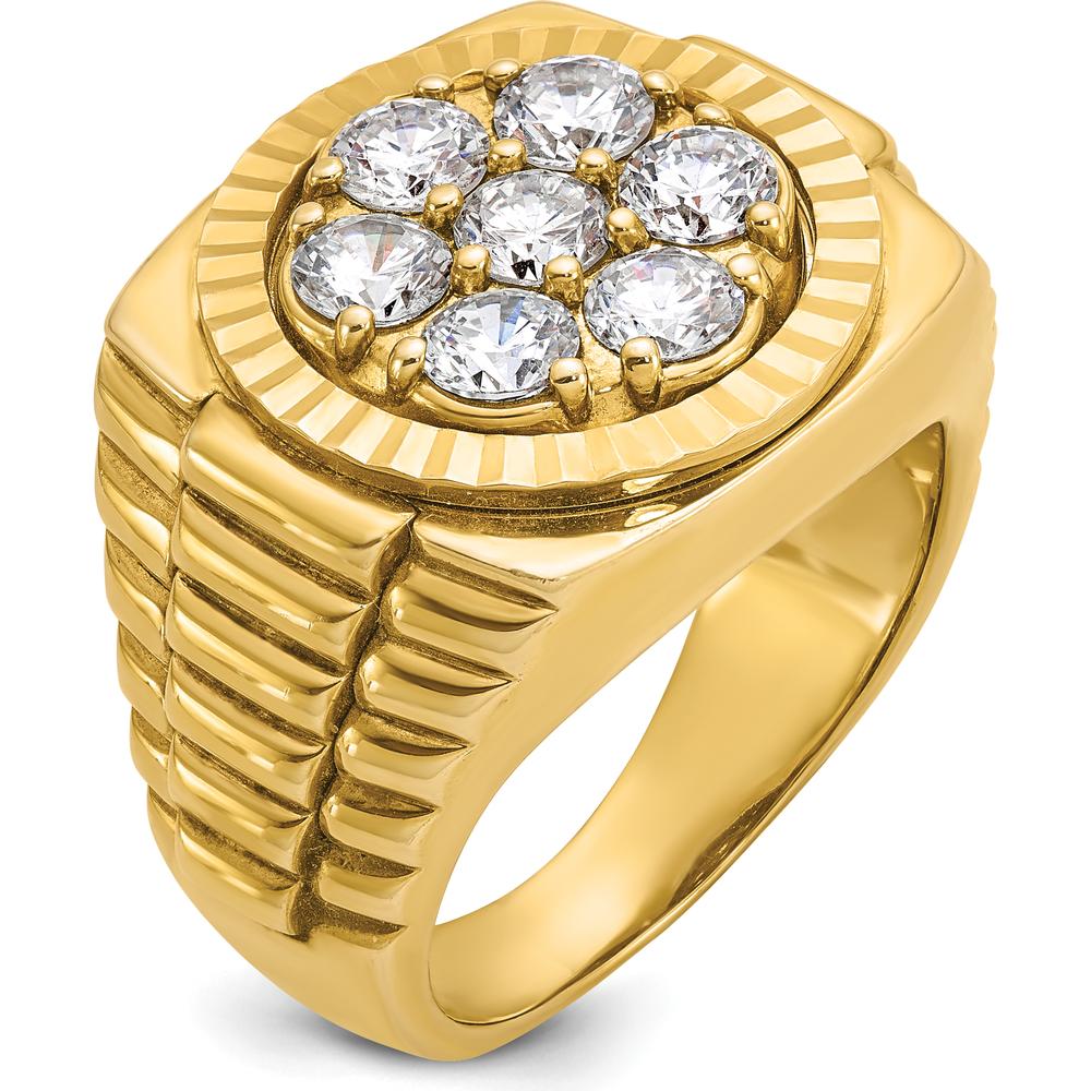 14K Yellow Gold Men's Polished Satin Diamond-Cut Round Cluster Ring with 7 Round Diamonds by IBGoodman - Image 6