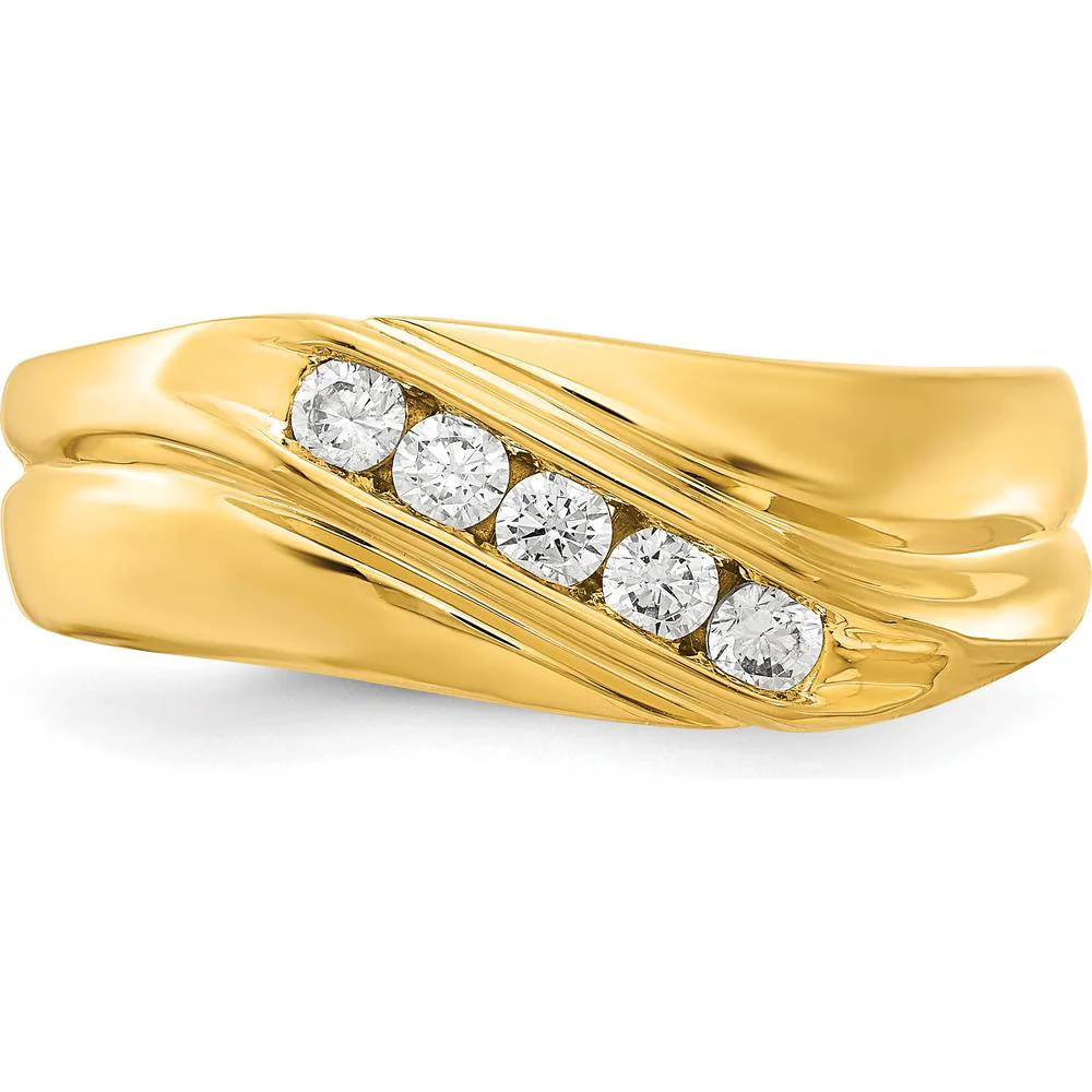 14K Yellow Gold Men's Ring with 5 Round Diamonds - 0.325 Carat Total Diamond Weight - Size 10 by IBGoodman - Image 4
