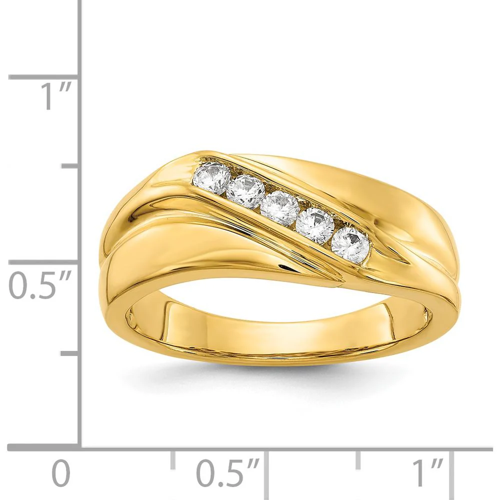 14K Yellow Gold Men's Ring with 5 Round Diamonds - 0.325 Carat Total Diamond Weight - Size 10 by IBGoodman - Image 5
