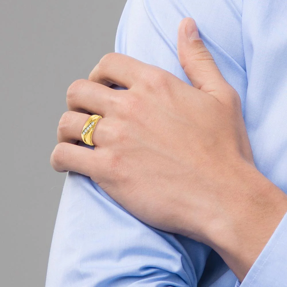 14K Yellow Gold Men's Ring with 5 Round Diamonds - 0.325 Carat Total Diamond Weight - Size 10 by IBGoodman - Image 6