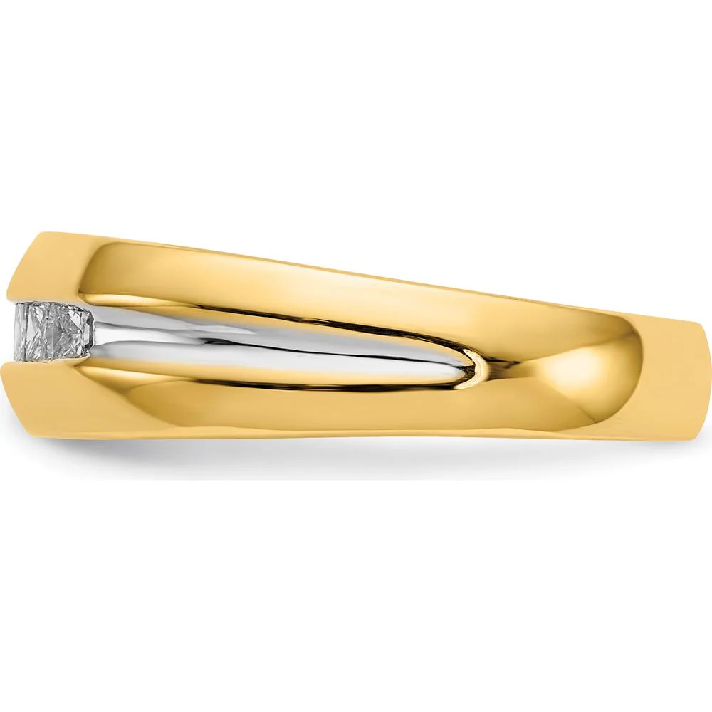 14K Yellow Gold Men's Ring with 5 Square-Cut Diamonds and Rhodium Accent - 0.05 Carat Total Diamond Weight - Size 10 by IBGoodman - Image 3