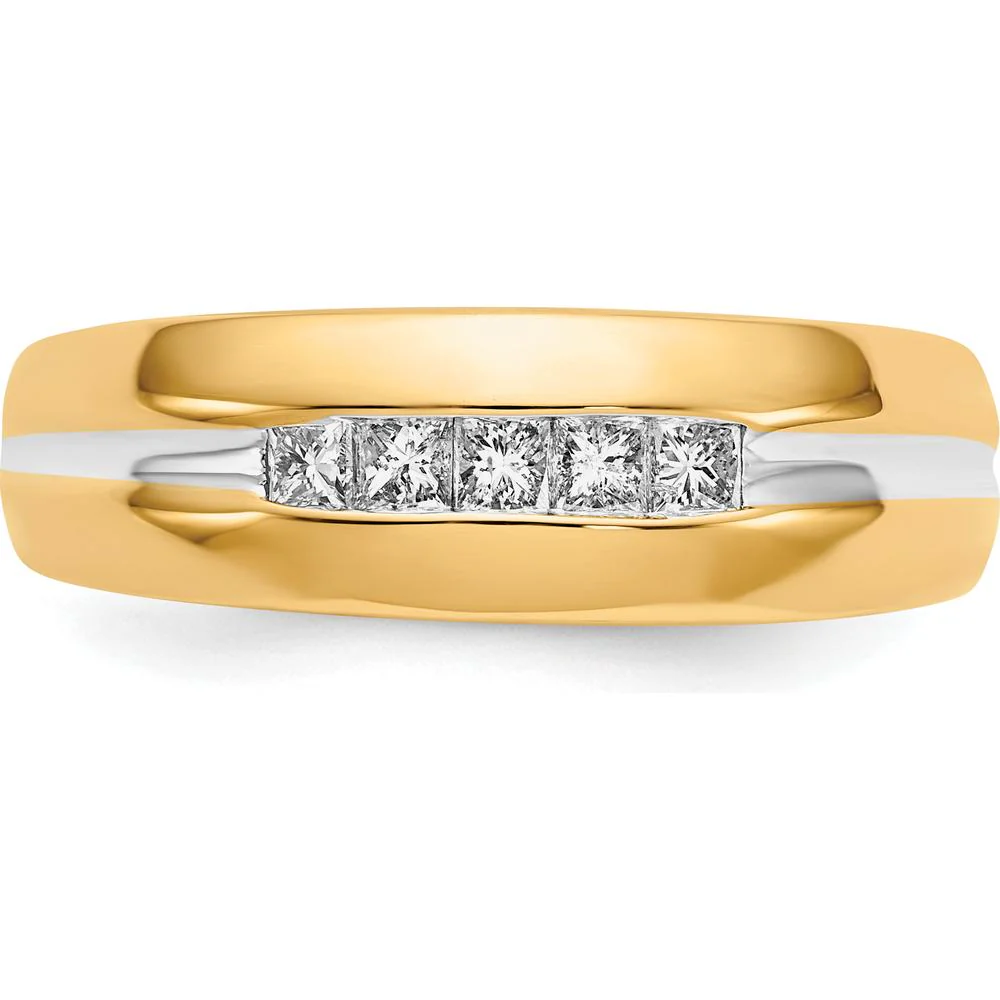 14K Yellow Gold Men's Ring with 5 Square-Cut Diamonds and Rhodium Accent - 0.05 Carat Total Diamond Weight - Size 10 by IBGoodman - Image 4