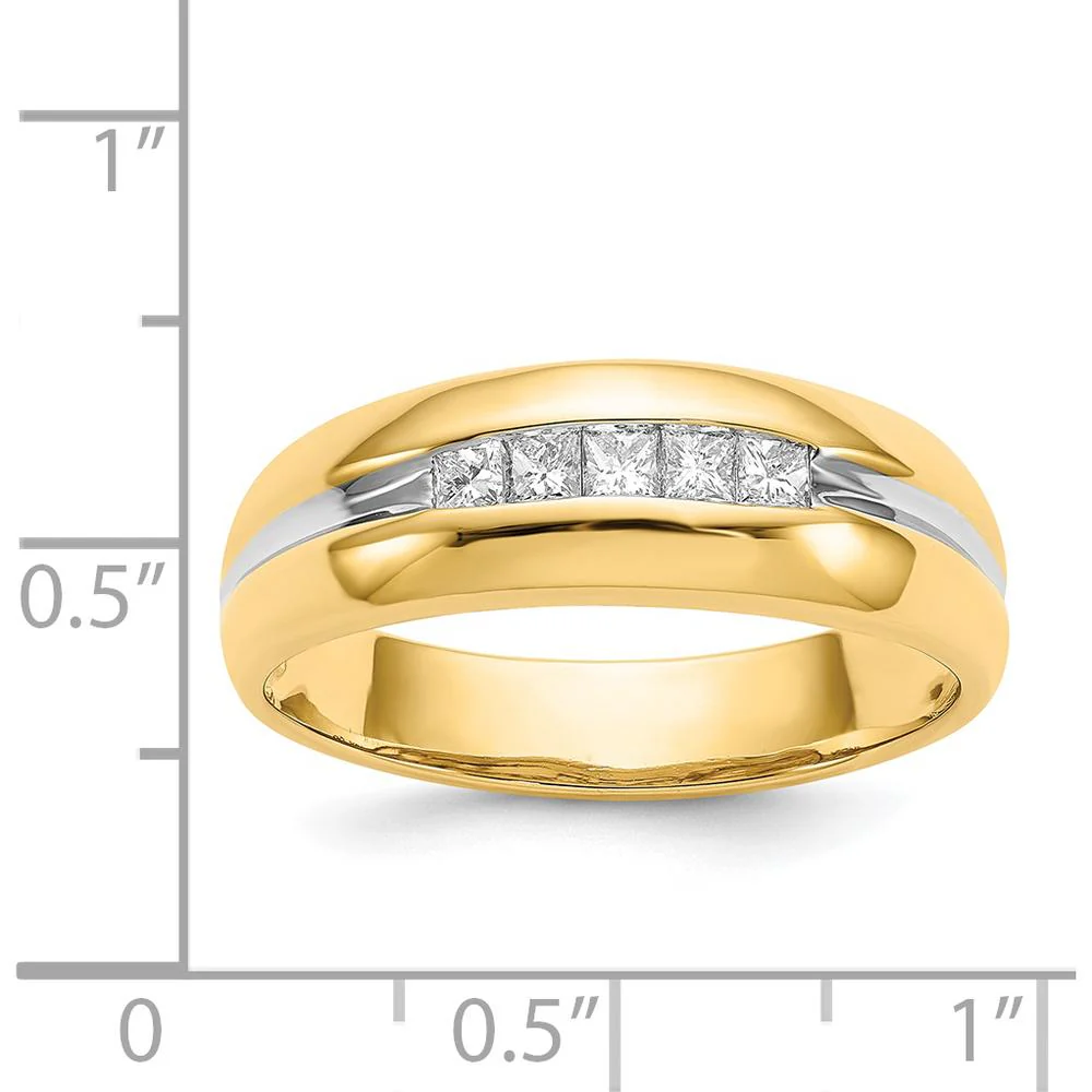 14K Yellow Gold Men's Ring with 5 Square-Cut Diamonds and Rhodium Accent - 0.05 Carat Total Diamond Weight - Size 10 by IBGoodman - Image 5