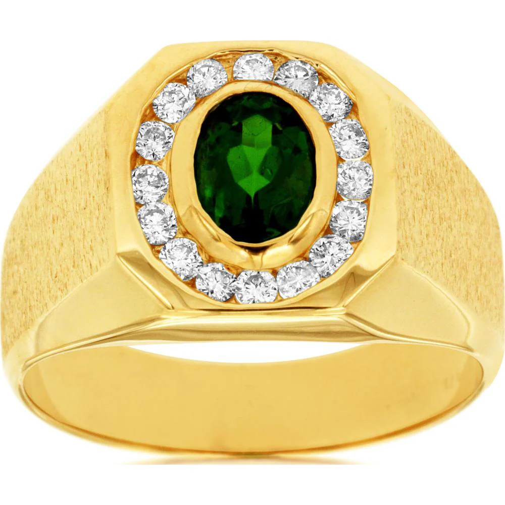 14K Yellow Gold Men's Ring with Oval Russalite and Diamond Halo – 0.95 Carat Russalite, 0.42 Carat Diamond Total Weight - Royal Jewelry