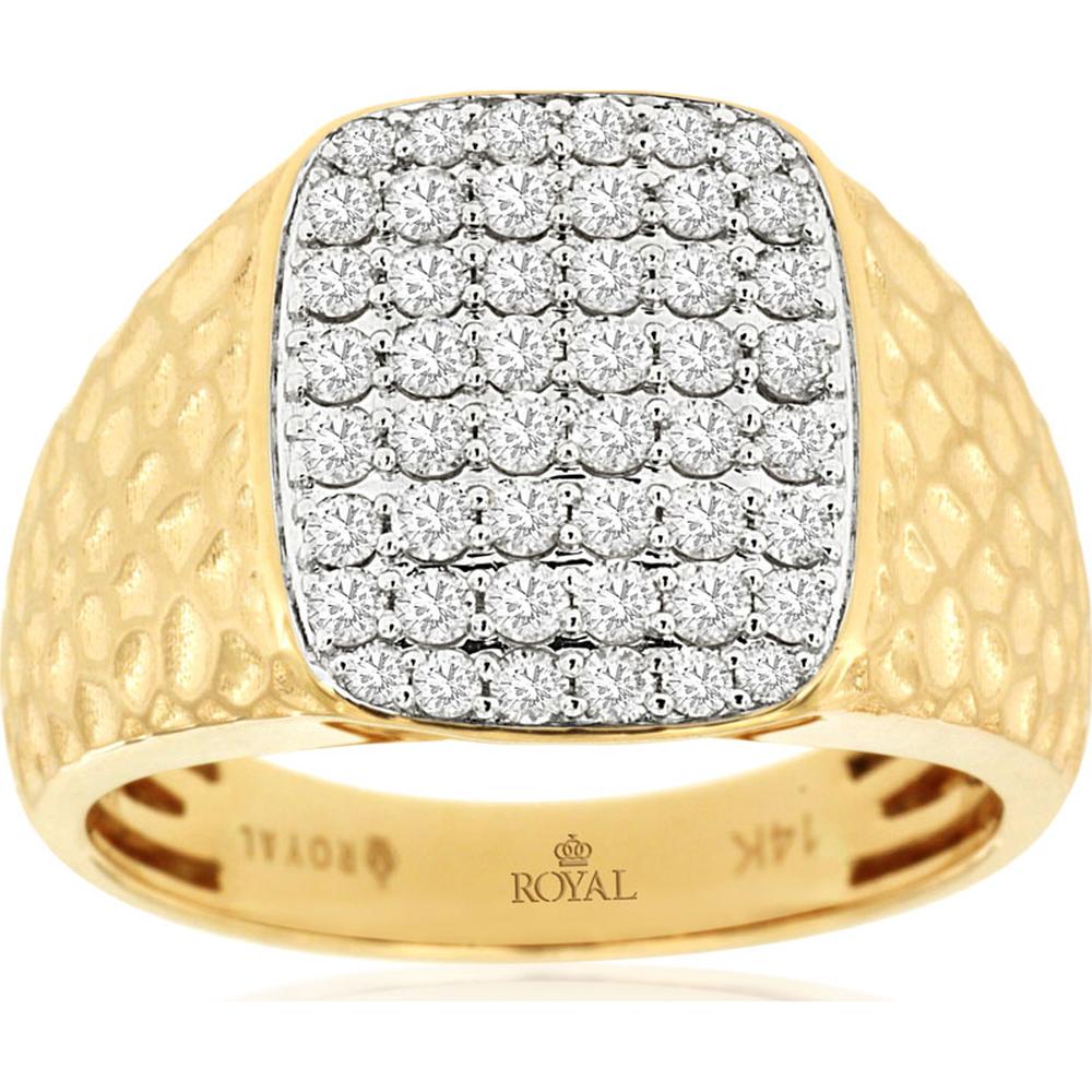 14K Yellow Gold Men's Ring with Square Diamond Setting - 1 Carat Total Diamond Weight - Royal Jewelry