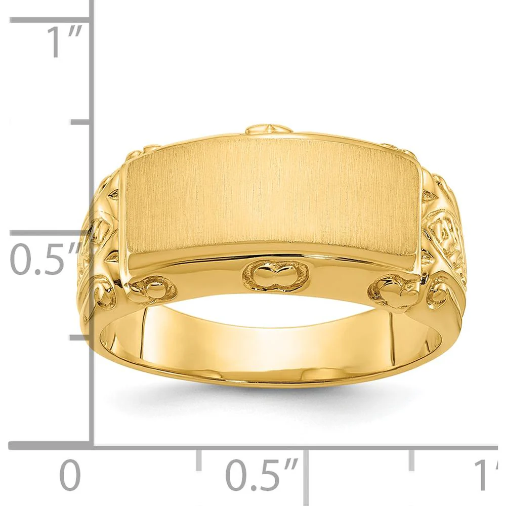 14K Yellow Gold Men's Signet Ring 15x7mm - Polished Design by IBGoodman - Image 3