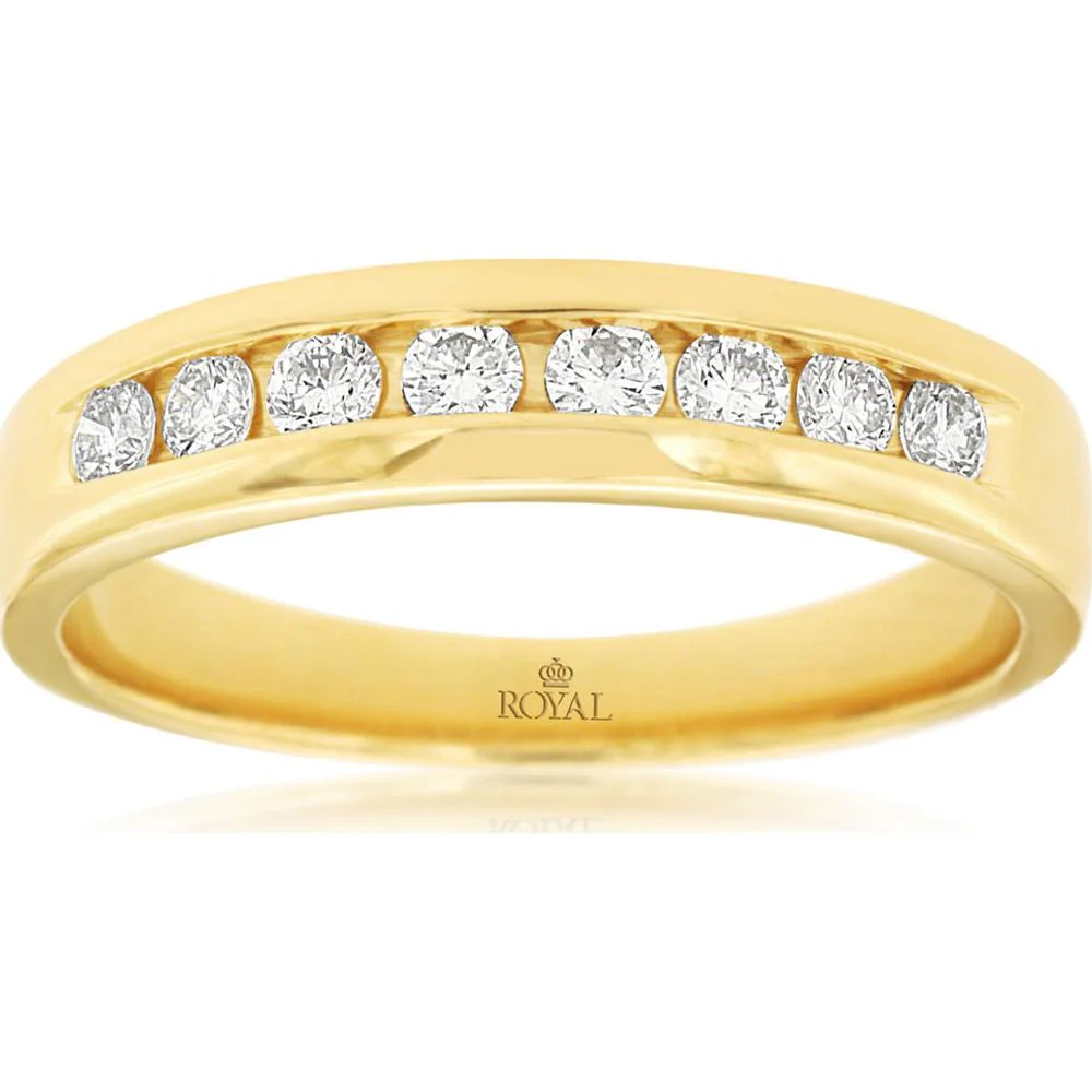 14K Yellow Gold Men's Wedding Band with Channel Set Round Brilliant Diamonds – 0.50 Carat Total Diamond Weight - Royal Jewelry