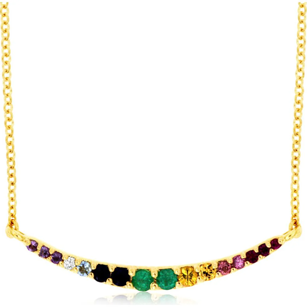 14K Yellow Gold Mixed Color Sapphire Necklace - 0.20 Carats Total Gemstone Weight - Royal Jewelry