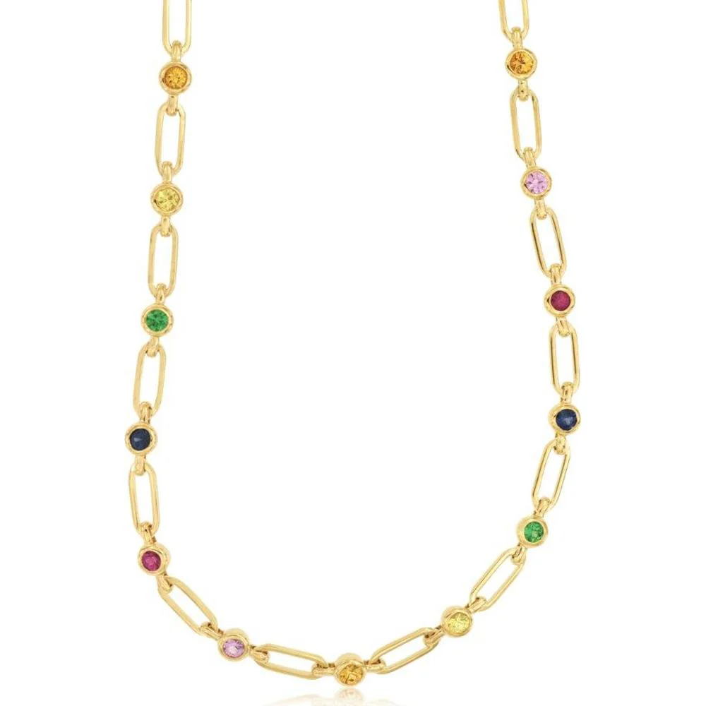 14K Yellow Gold Mixed Sapphire Necklace with 0.92 Carat Total Gemstone Weight - Royal Jewelry