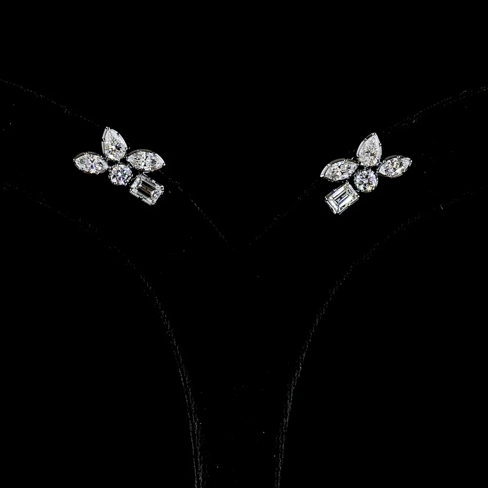 14K Yellow Gold Mixed Shape Diamond Crawler Earrings with Emerald, Pear, and Marquise Lab Diamonds - 2.38 Carats Total Diamond Weight - Covaloro Fine Jewelry