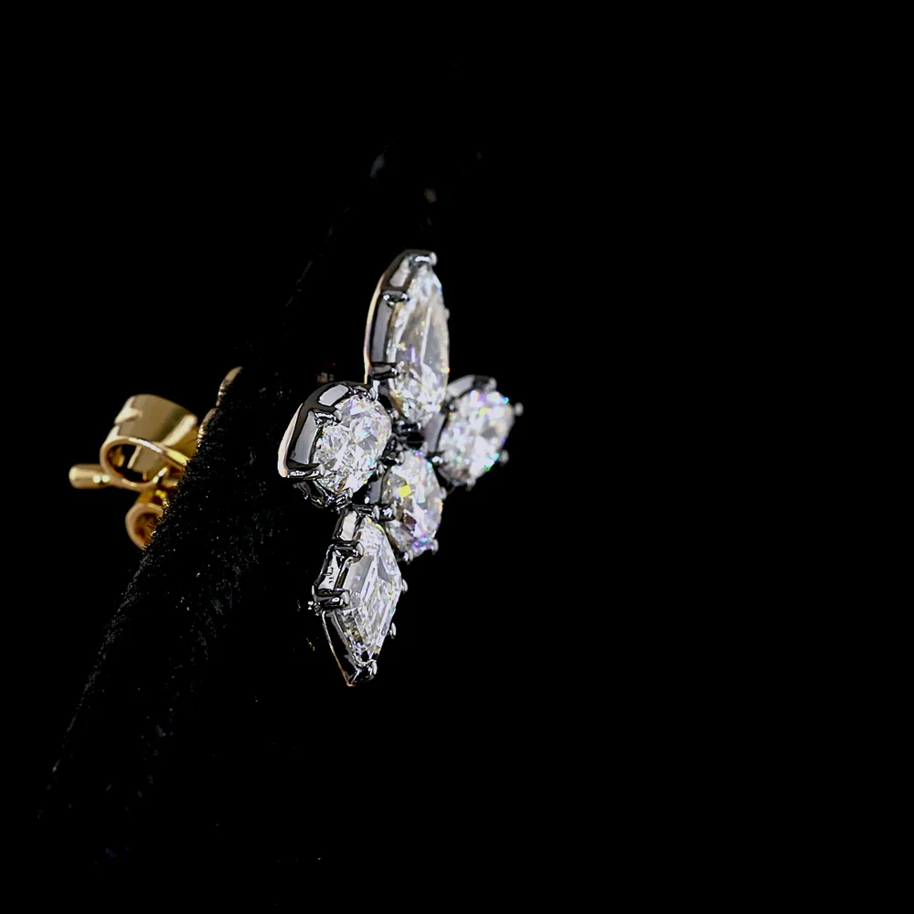 14K Yellow Gold Mixed Shape Diamond Crawler Earrings with Emerald, Pear, and Marquise Lab Diamonds - 2.38 Carats Total Diamond Weight - Covaloro Fine Jewelry - Image 4