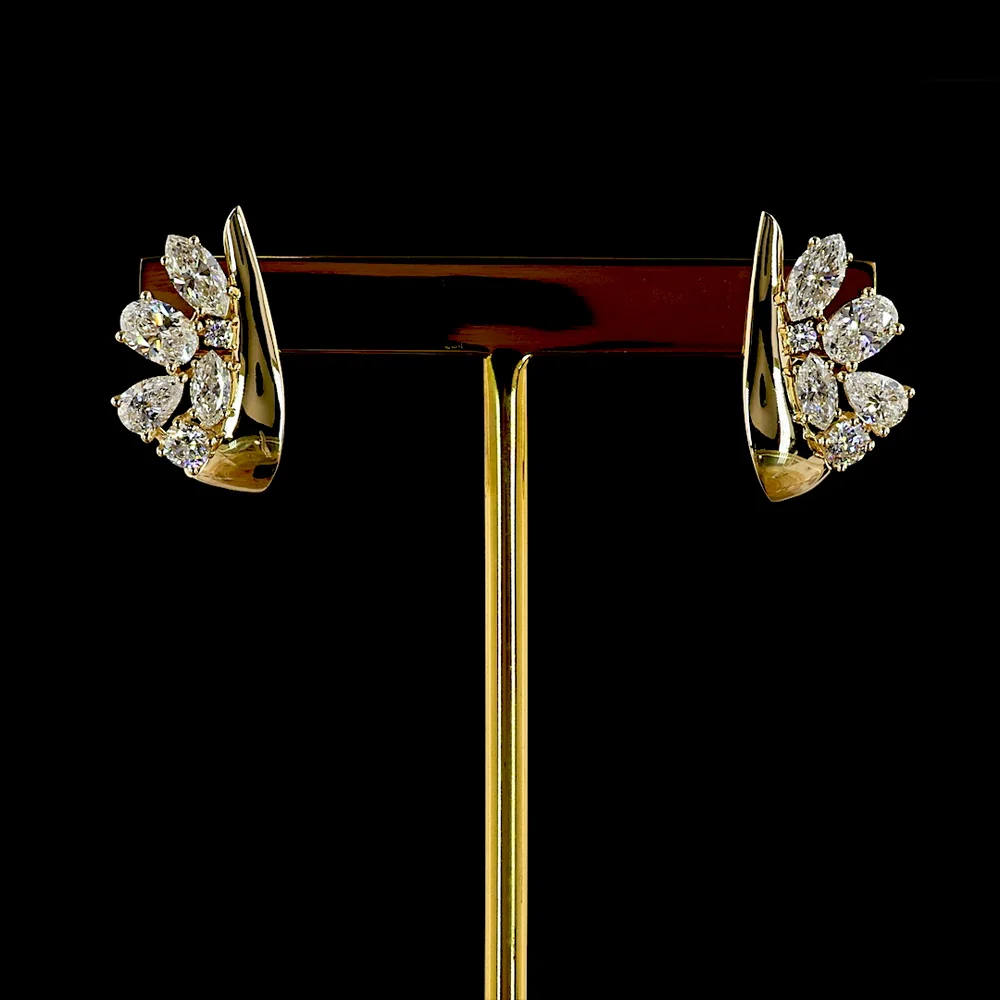 14K Yellow Gold Mixed Shape Diamond Crawler Earrings with Pear, Oval, and Marquise Cut Lab Diamonds - 2.15 Carats Total Diamond Weight - Covaloro Fine Jewelry